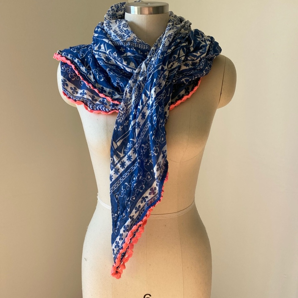 Large Blue, Pink & White Lightweight Scarf